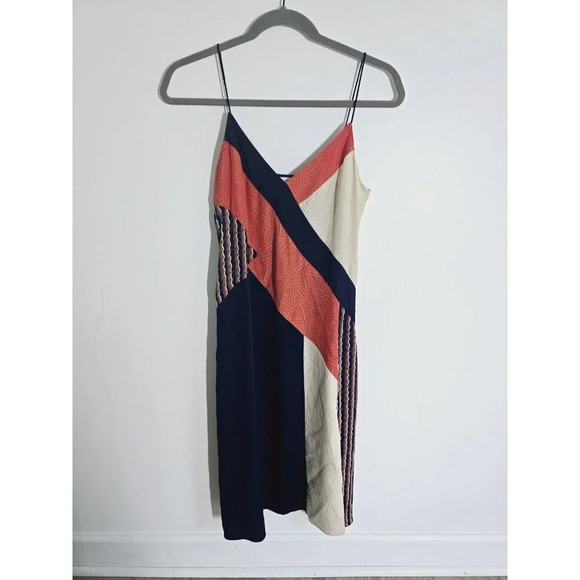 Diane Von Furstenberg Frederica Silk Color Block V-Neck Slip Dress 4 Small S - Picture 9 of 13